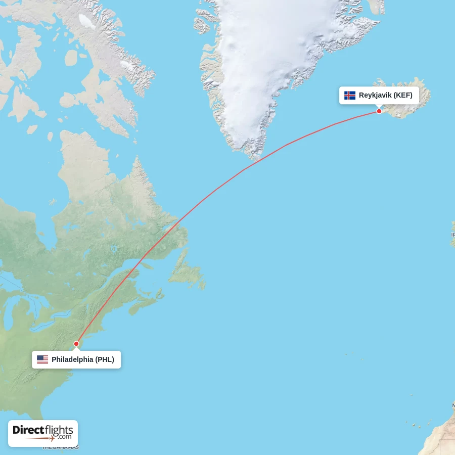 PHL - KEF route map