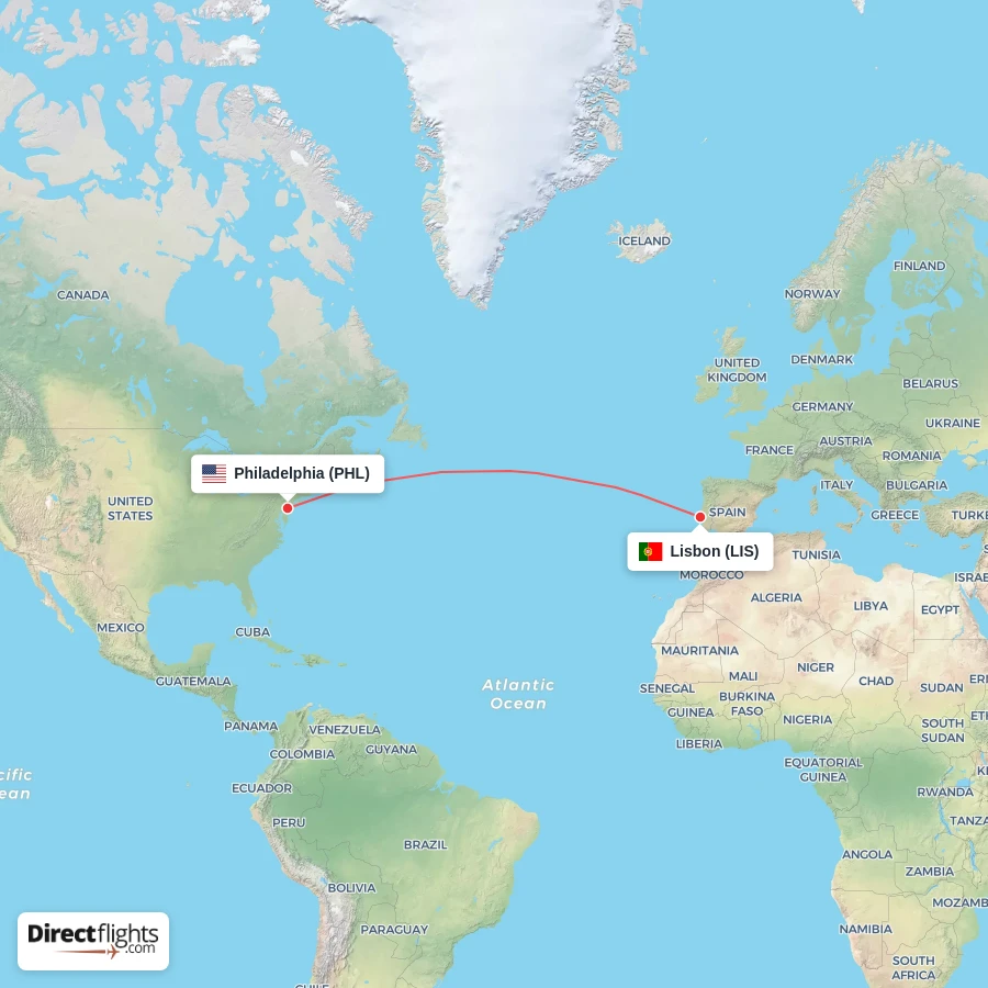 PHL - LIS route map