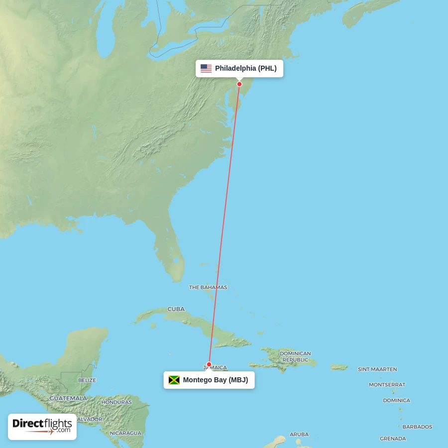 PHL - MBJ route map