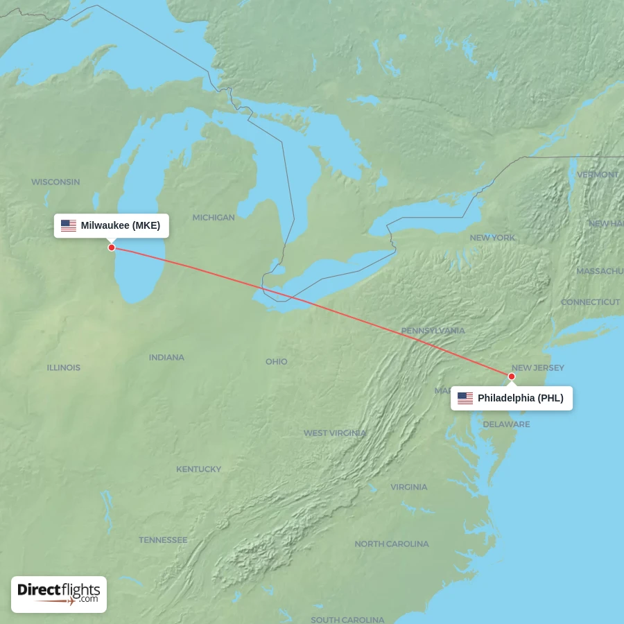 PHL - MKE route map