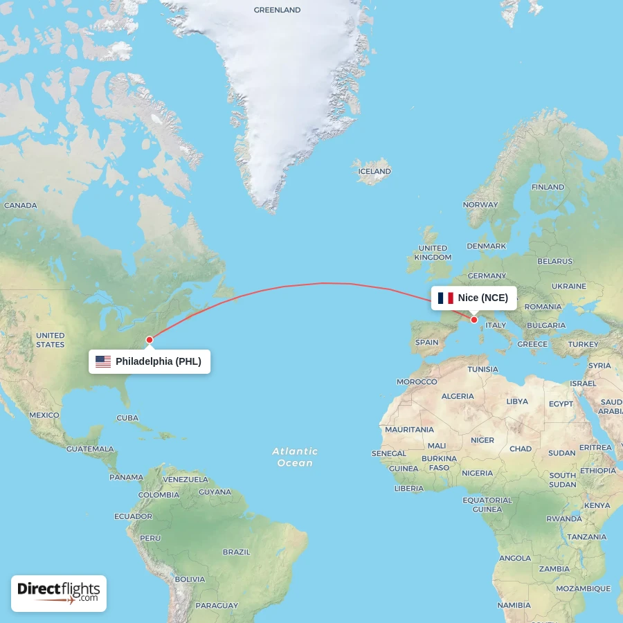 PHL - NCE route map