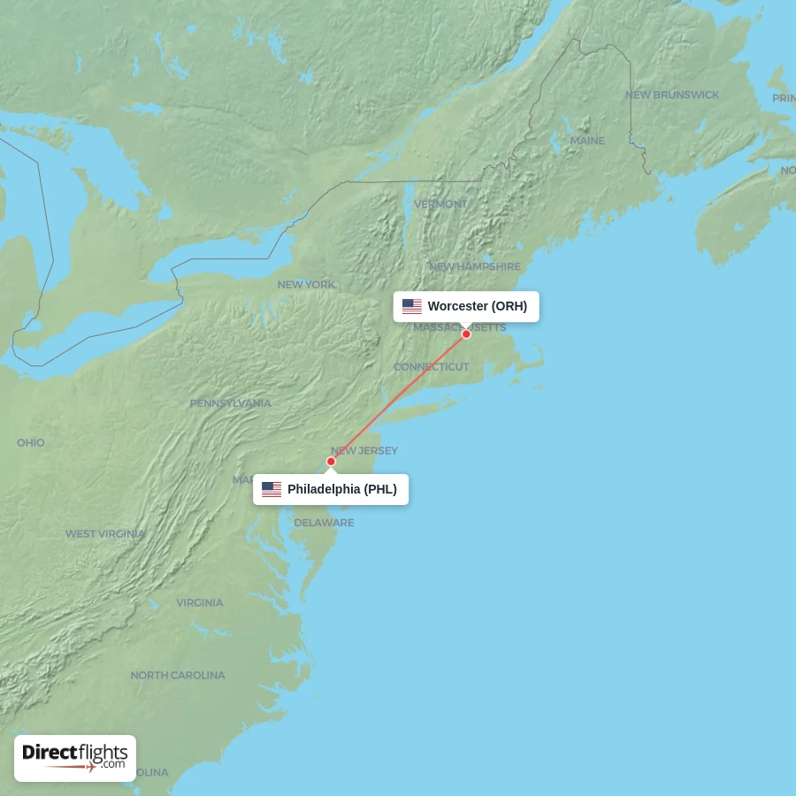 PHL - ORH route map