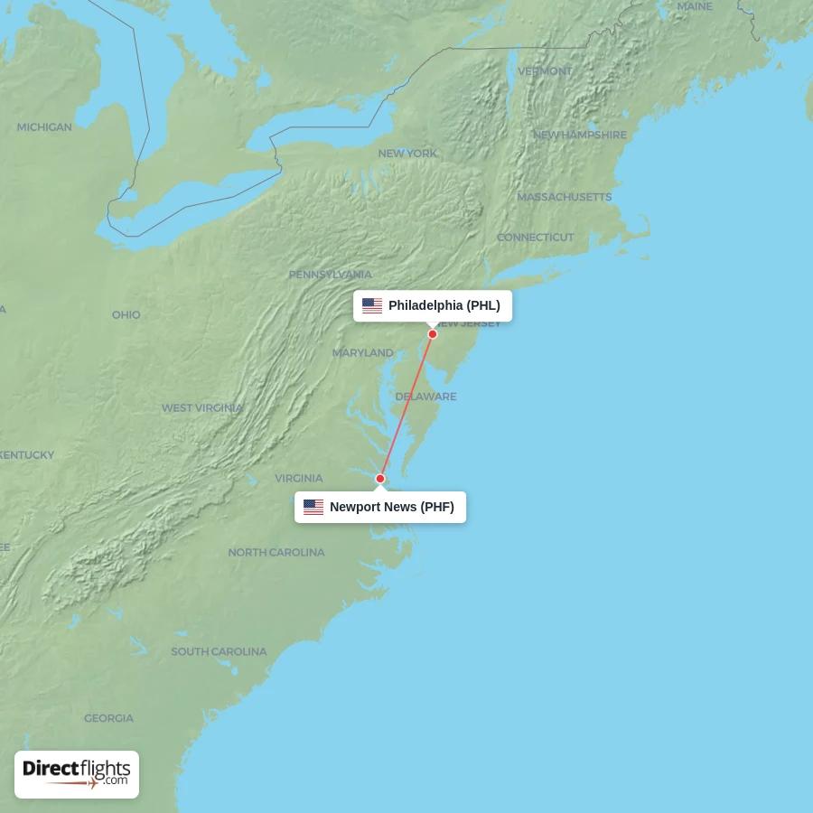 PHL - PHF route map