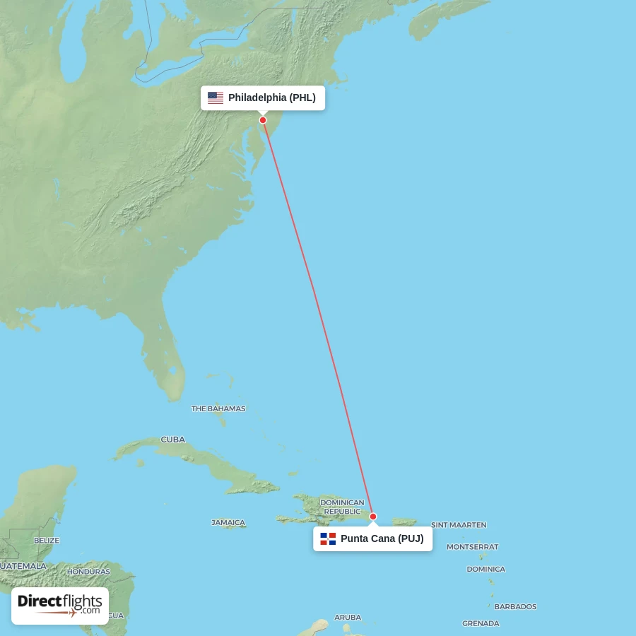 PHL - PUJ route map