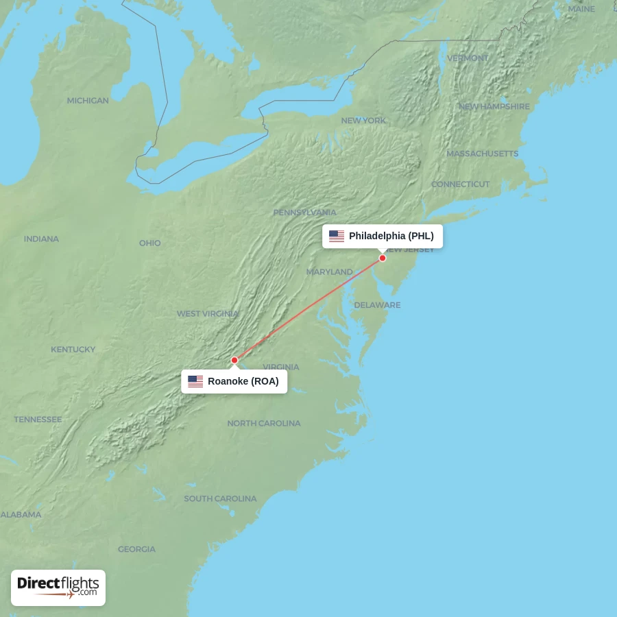 PHL - ROA route map