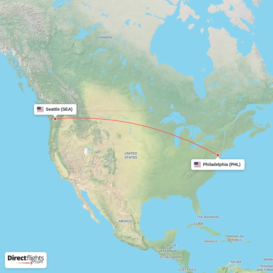 PHL - SEA route map
