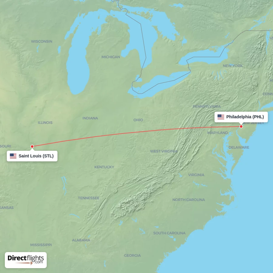 PHL - STL route map