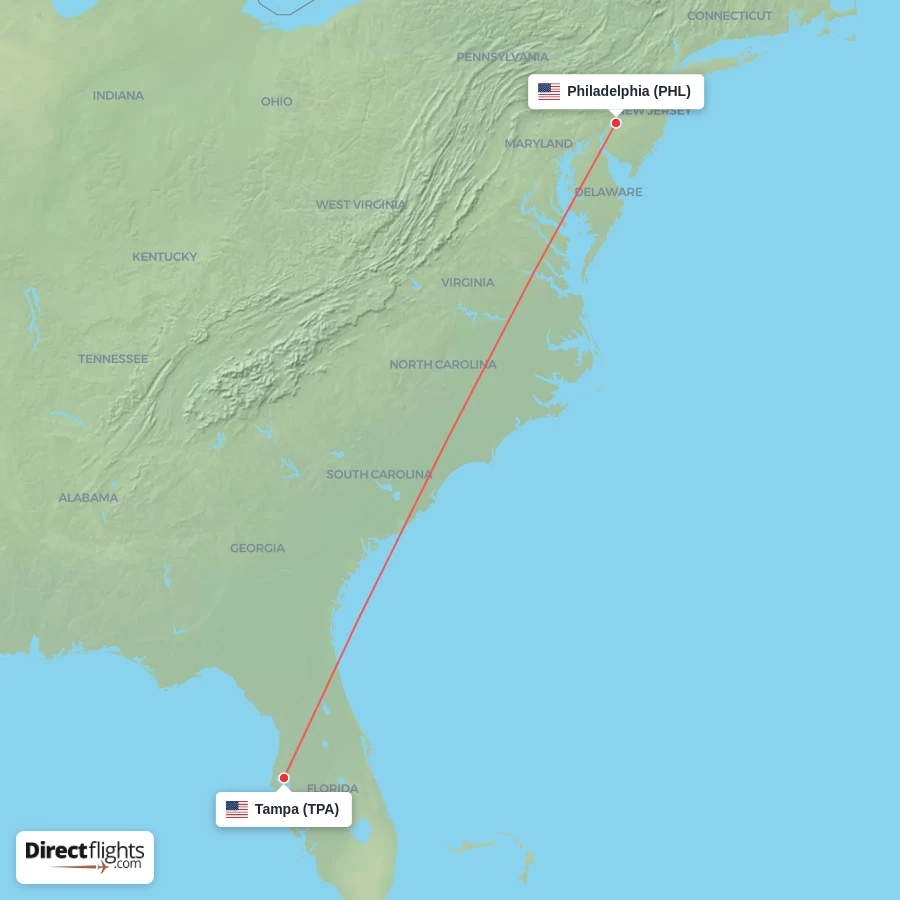PHL - TPA route map