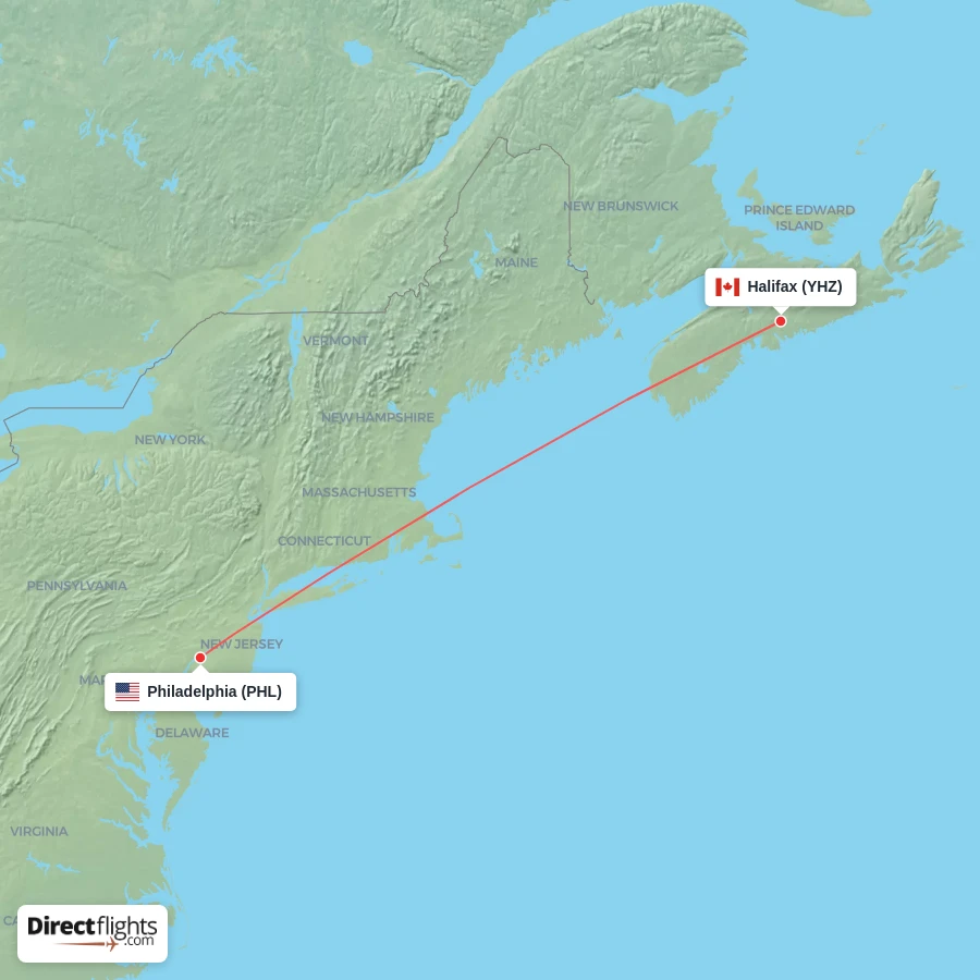 PHL - YHZ route map