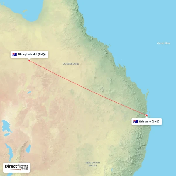 Phosphate Hill - Brisbane direct flight map