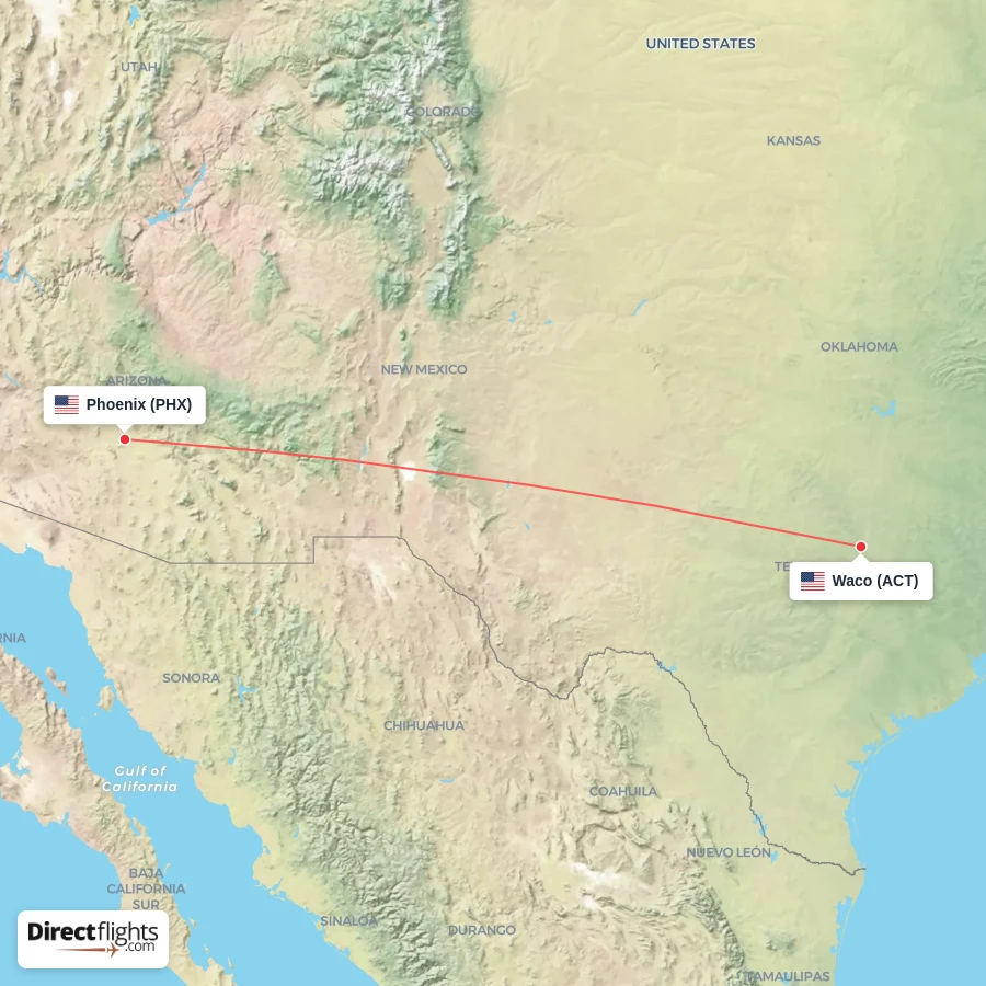 PHX - ACT route map