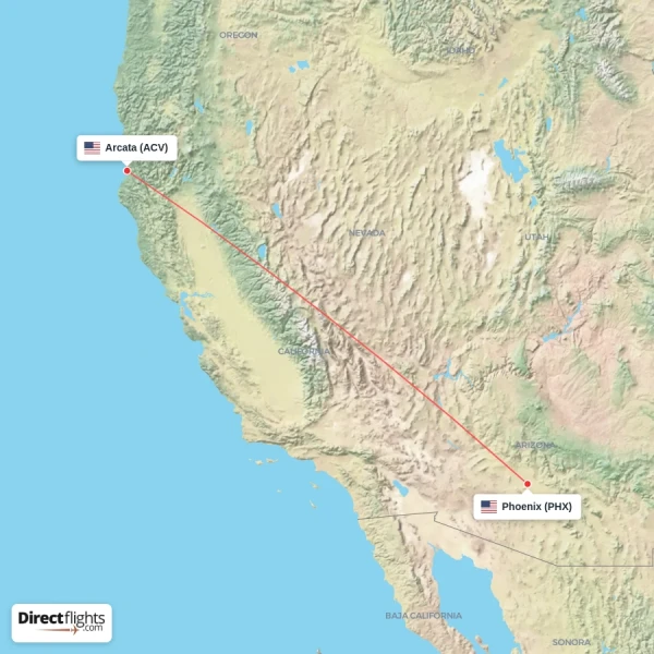 Phoenix - Arcata direct flight map