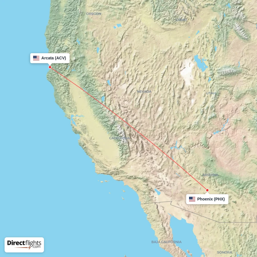 PHX - ACV route map