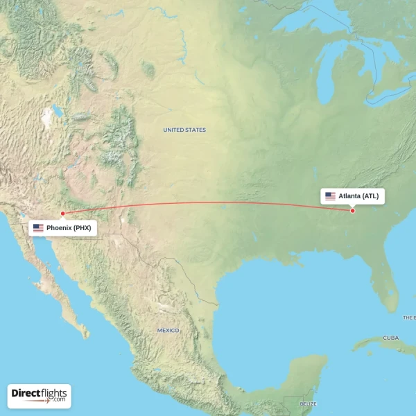 Phoenix - Atlanta direct flight map