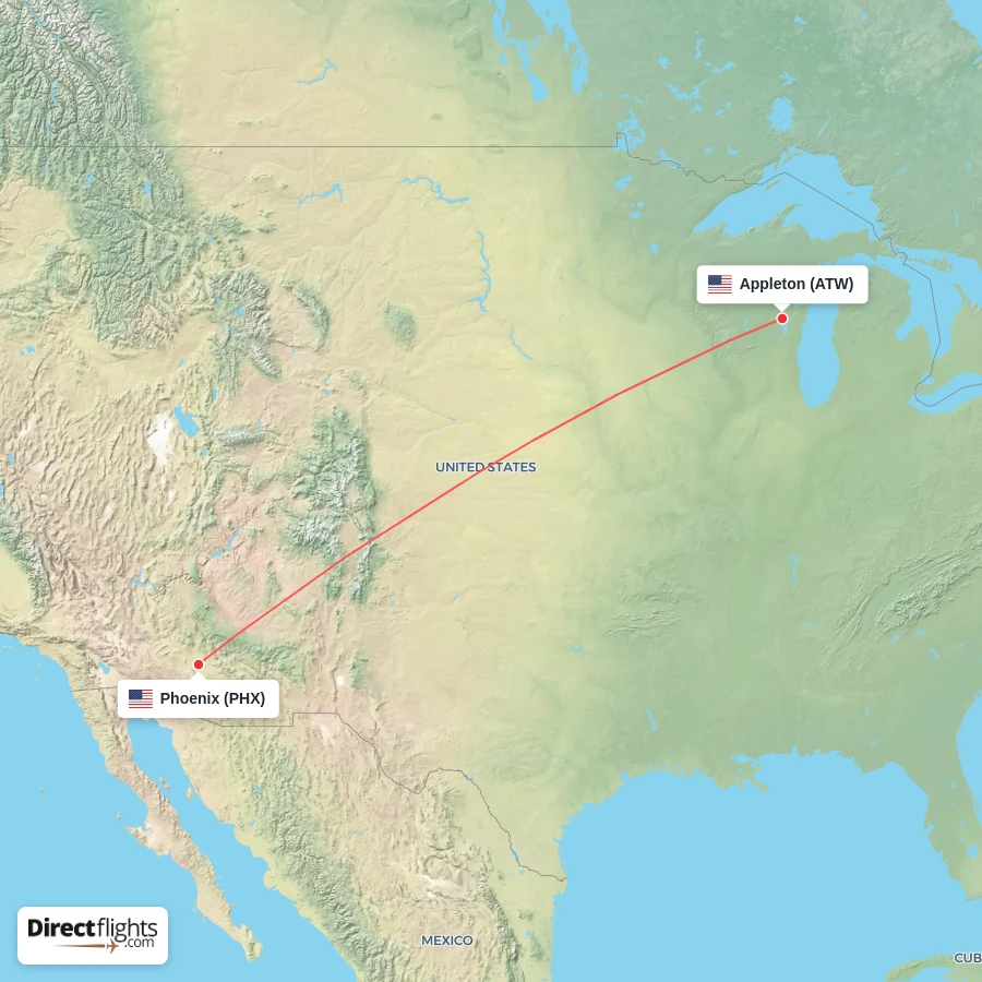 PHX - ATW route map