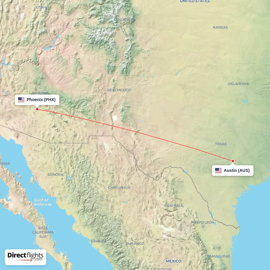 PHX - AUS route map