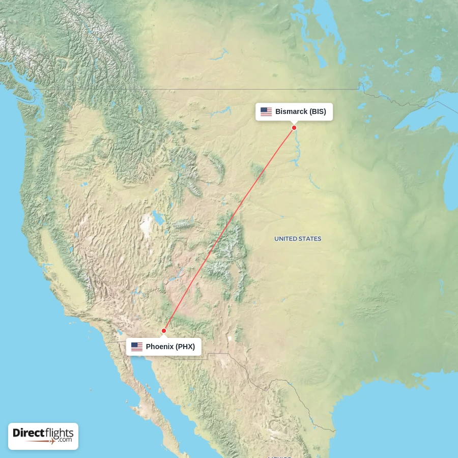 PHX - BIS route map