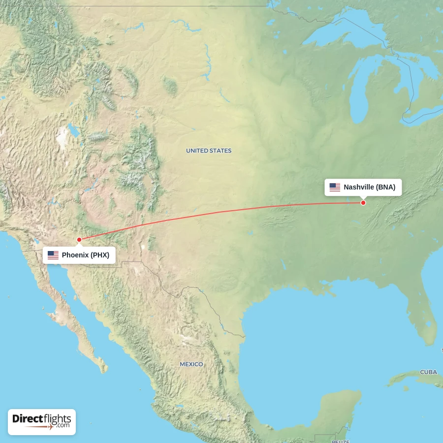 PHX - BNA route map