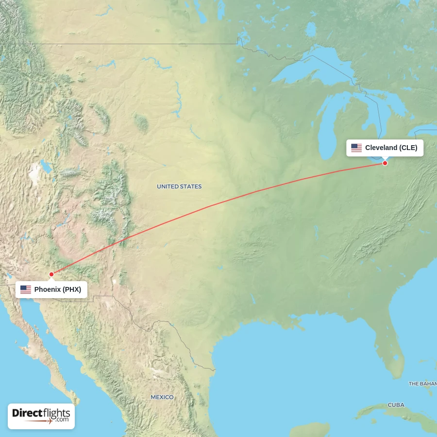 PHX - CLE route map