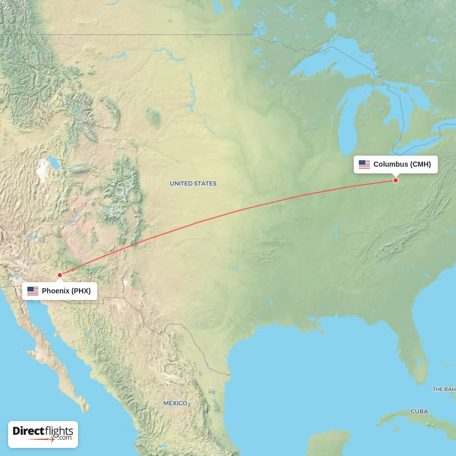 PHX - CMH route map