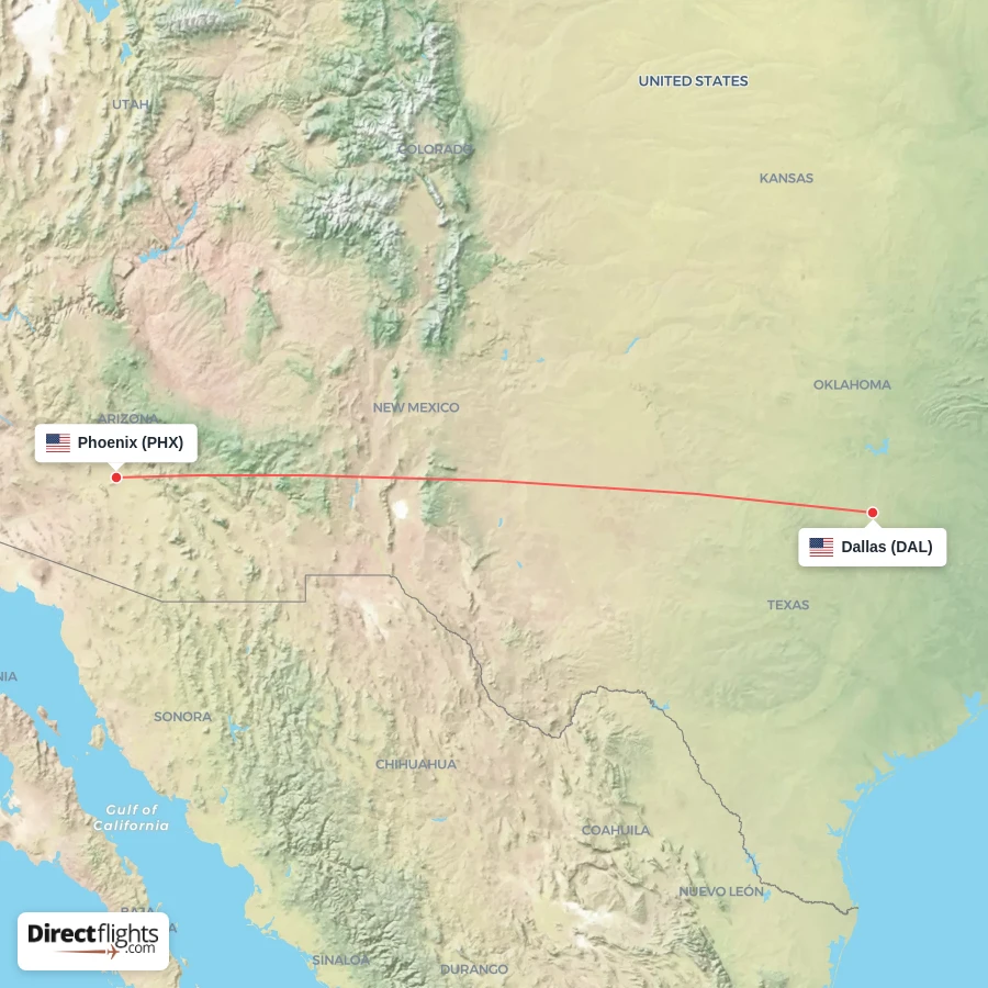 PHX - DAL route map