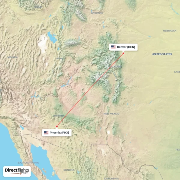 Phoenix - Denver direct flight map