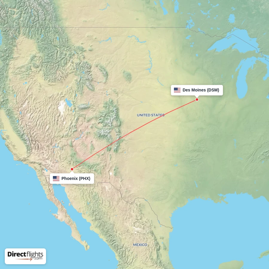 PHX - DSM route map