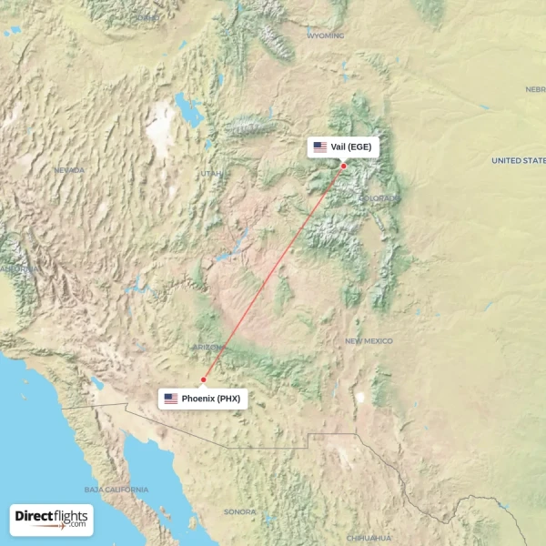 Phoenix - Vail direct flight map