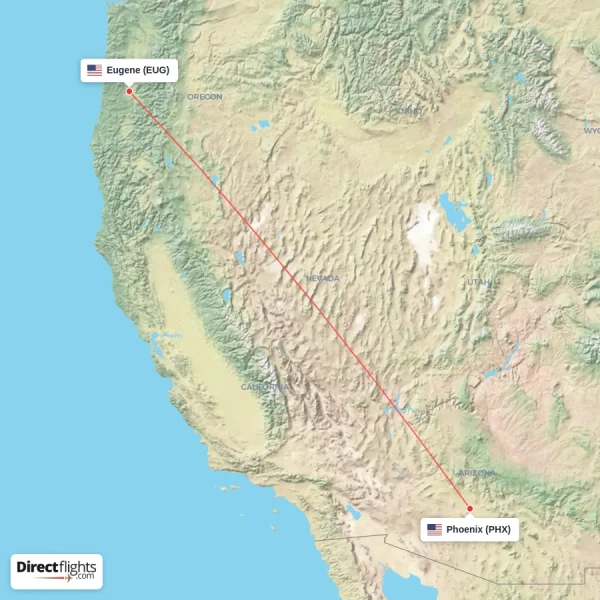 Phoenix - Eugene direct flight map