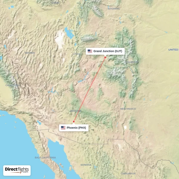 Phoenix - Grand Junction direct flight map