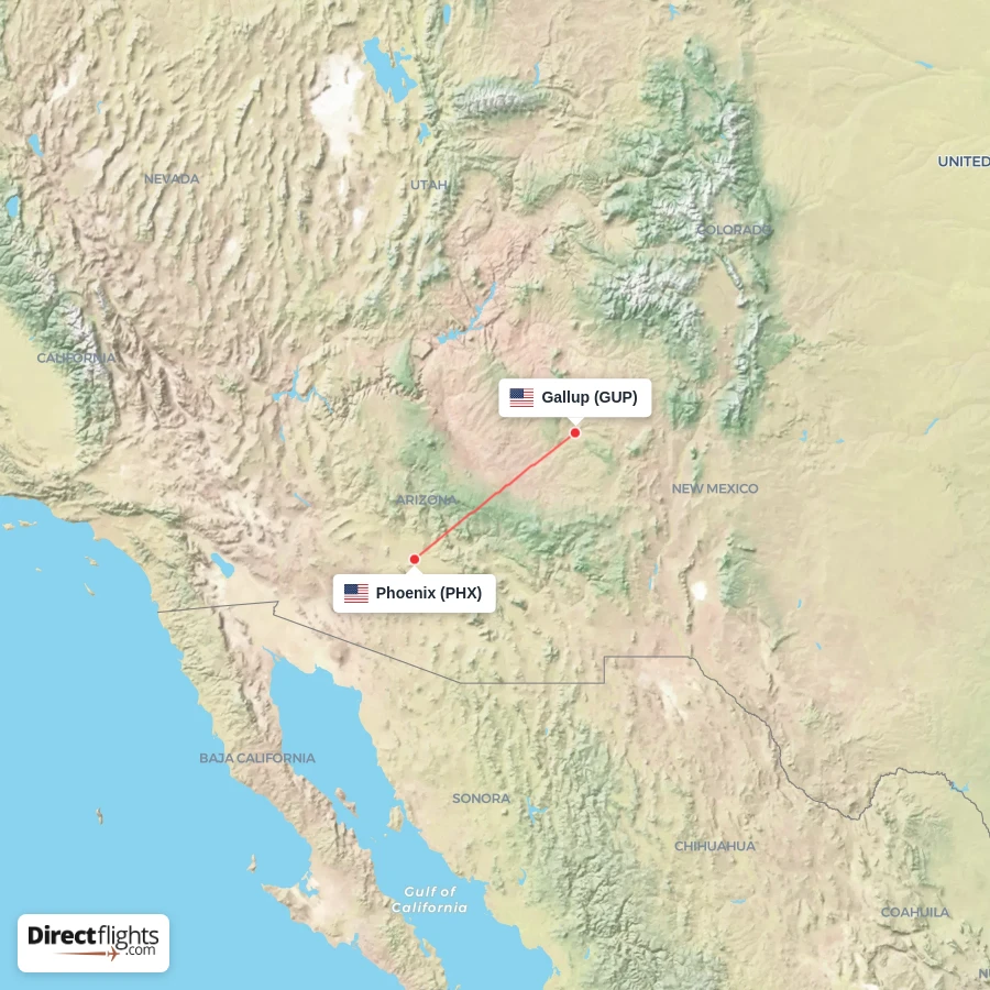 PHX - GUP route map