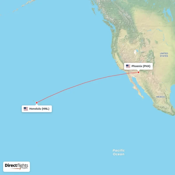 Phoenix - Honolulu direct flight map