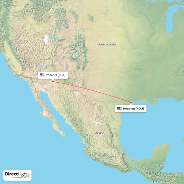 Phoenix - Houston direct flight map