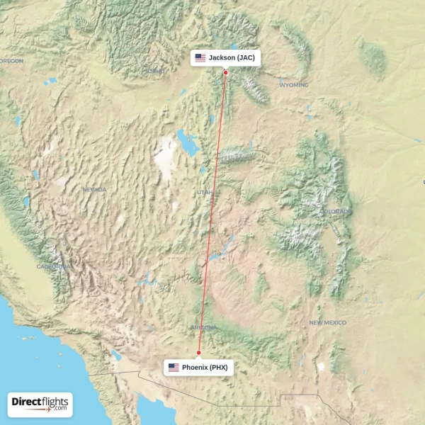 Phoenix - Jackson direct flight map