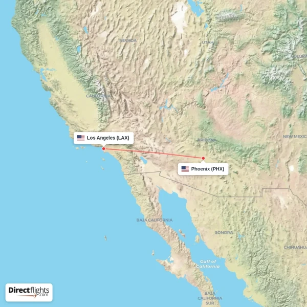 Phoenix - Los Angeles direct flight map