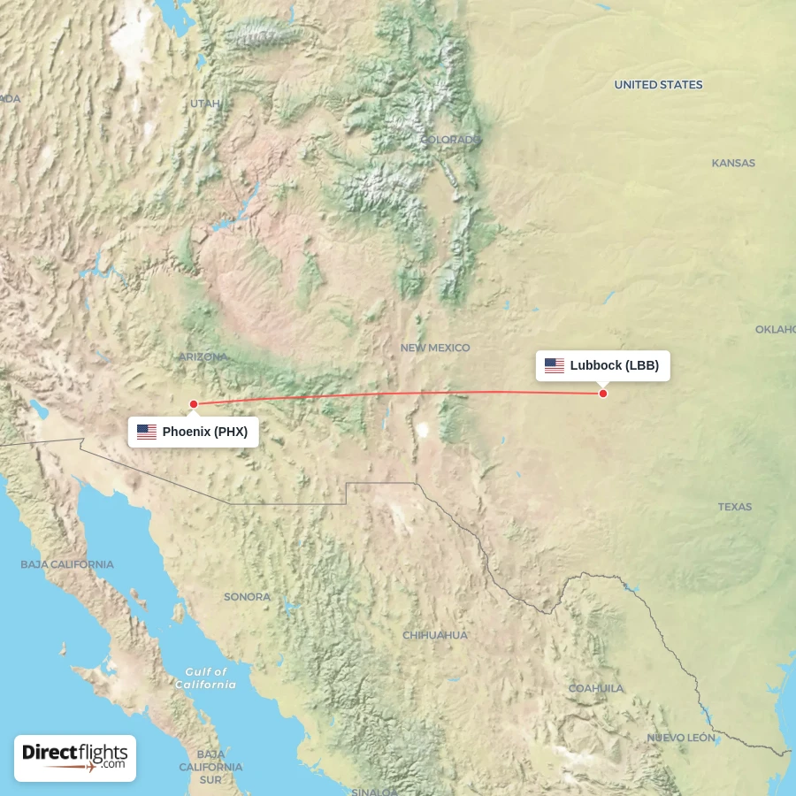 PHX - LBB route map