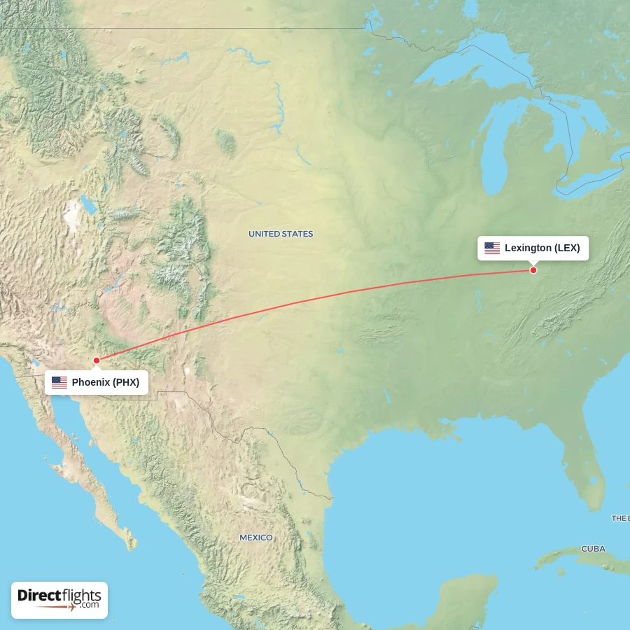 PHX - LEX route map