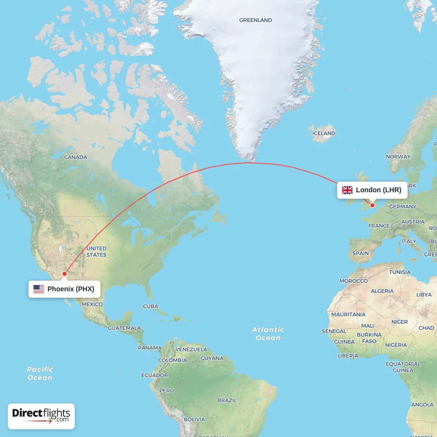 PHX - LHR route map