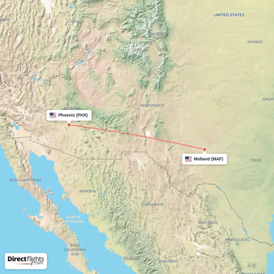 PHX - MAF route map