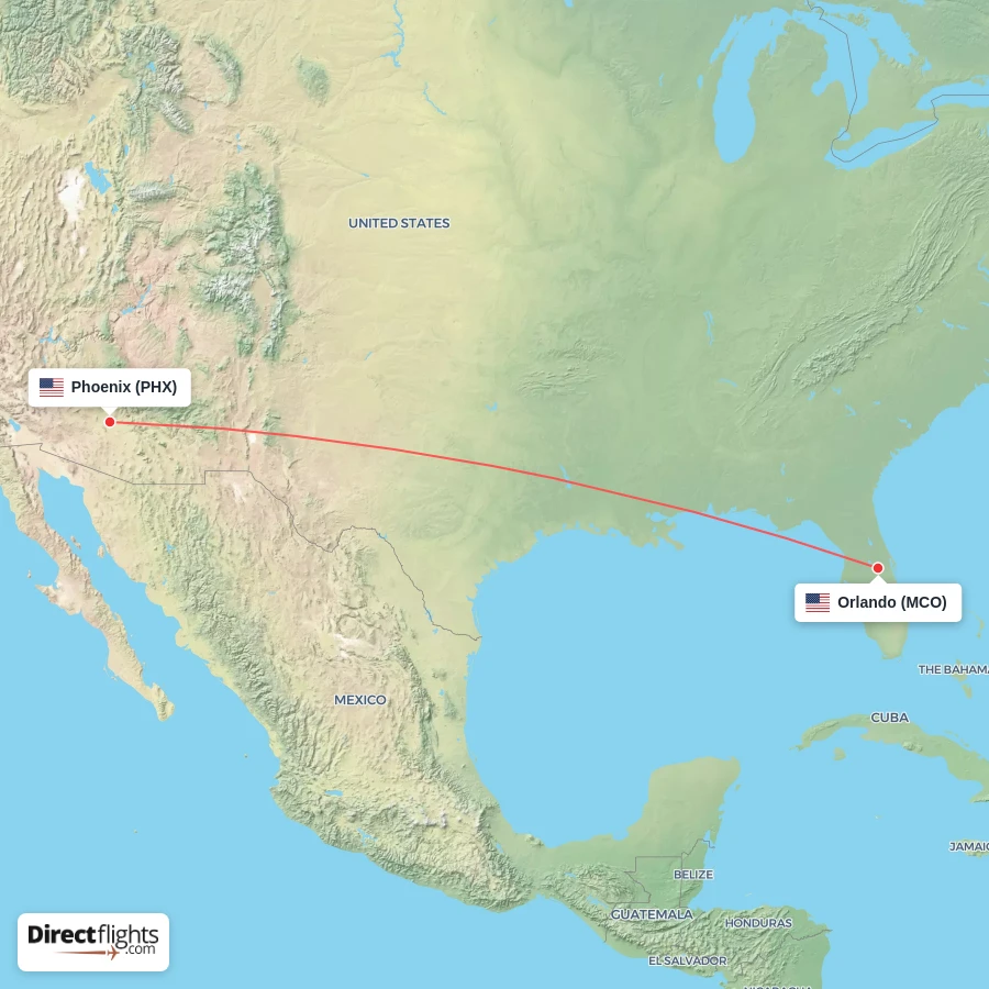 PHX - MCO route map