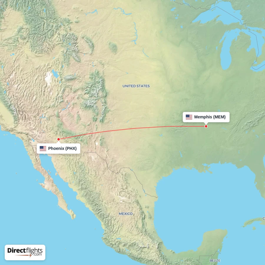 PHX - MEM route map