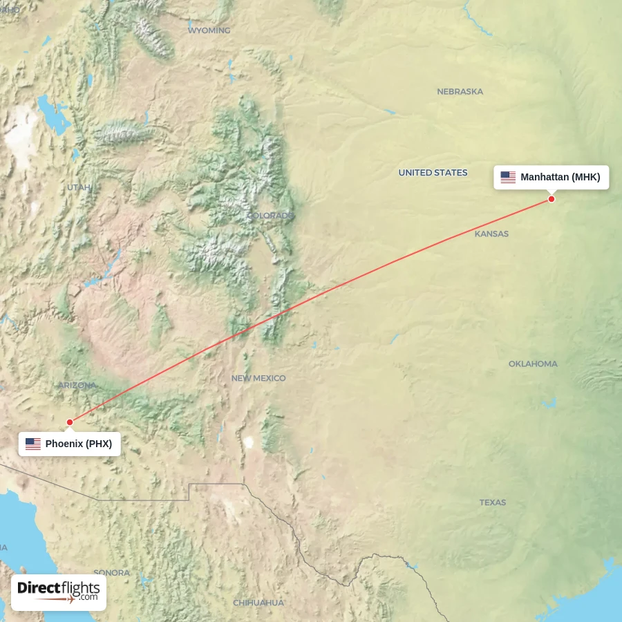 PHX - MHK route map