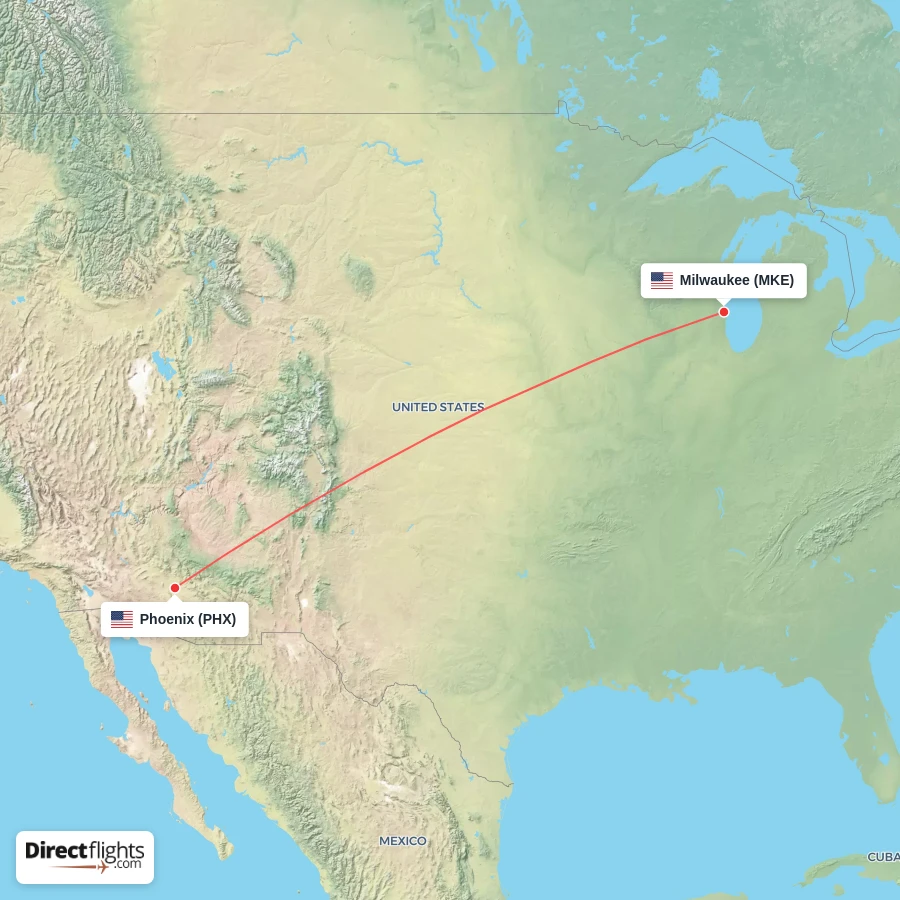 PHX - MKE route map