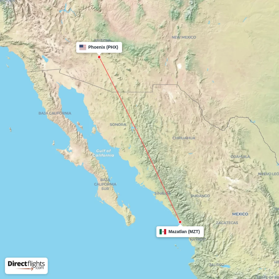 PHX - MZT route map