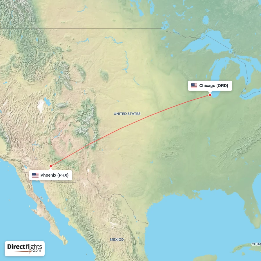 PHX - ORD route map