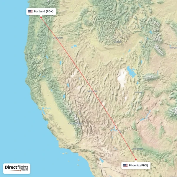 Phoenix - Portland direct flight map