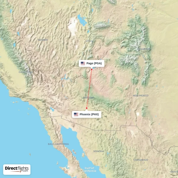 Phoenix - Page direct flight map