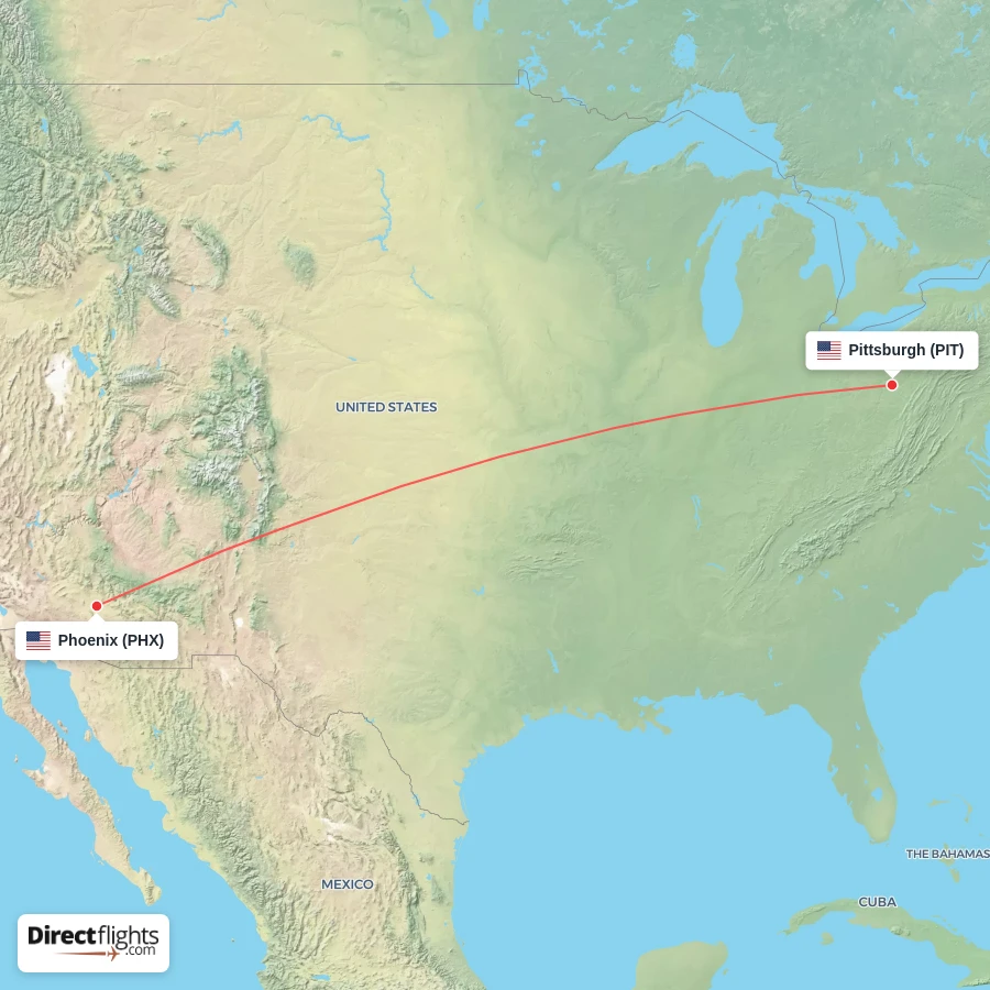 PHX - PIT route map