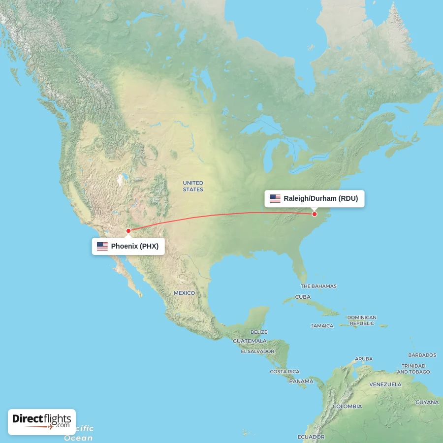 PHX - RDU route map