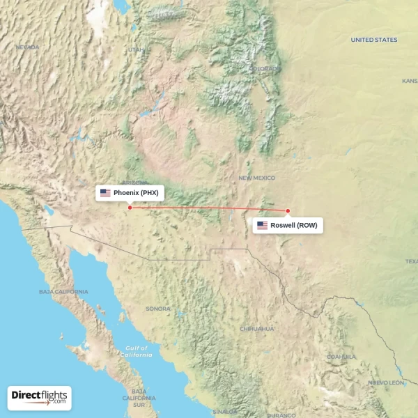Phoenix - Roswell direct flight map